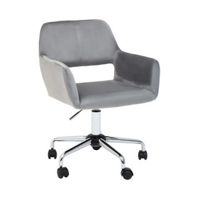 Brent Velvet Home And Office Chair In Grey With Chrome Base