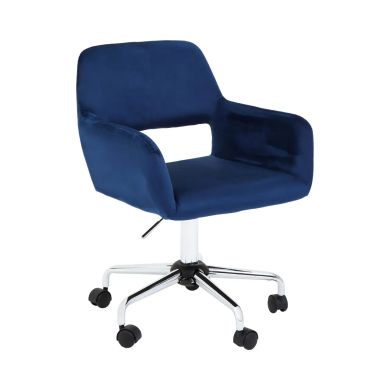 Brent Velvet Home And Office Chair In Navy With Chrome Base