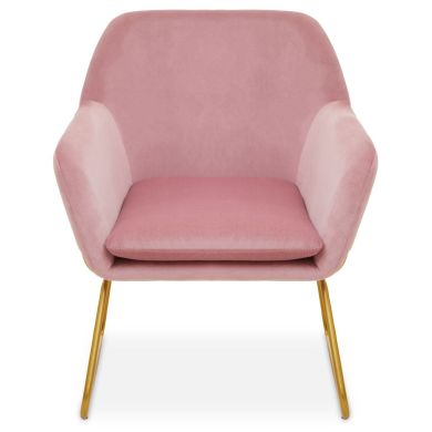 Xander Velvet Armchair In Pink With Gold Metal Frame