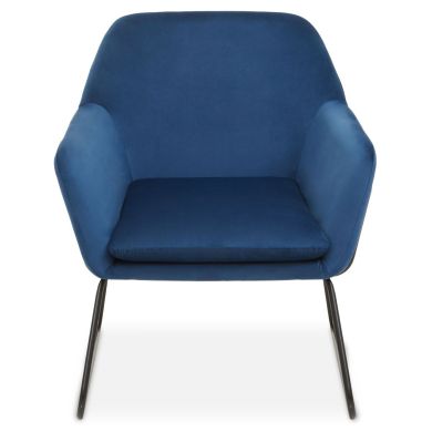 Xander Velvet Armchair In Midnight Blue With Black Metal Frame