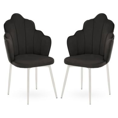Tian Black Velvet Dining Chairs With Chrome Metal Legs In Pair