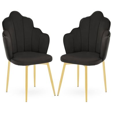 Tian Black Velvet Dining Chairs With Gold Metal Legs In Pair