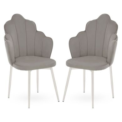 Tian Grey Velvet Dining Chairs With Chrome Metal Legs In Pair