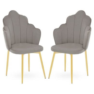 Tian Grey Velvet Dining Chairs With Gold Metal Legs In Pair