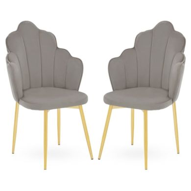 Tian Grey Velvet Dining Chairs With Gold Metal Legs In Pair