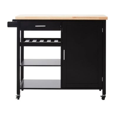 Frankfurt Wooden Kitchen Trolley With 1 Door And 1 Drawer In Black