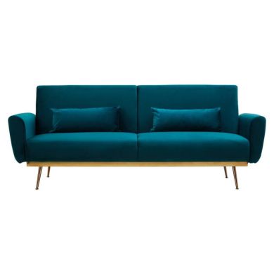 Hatton Velvet Sofa Bed In Green With Gold Iron Legs