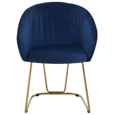 Veneto Velvet Dining Chair In Midnight Blue With Gold Metal Frame