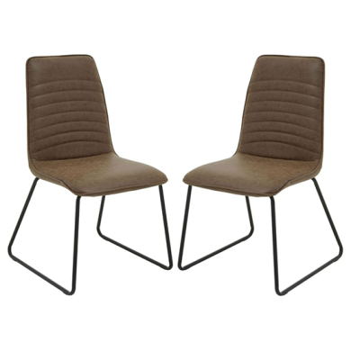 New Foundry Brown Faux Leather Effect Dining Chairs In Pair