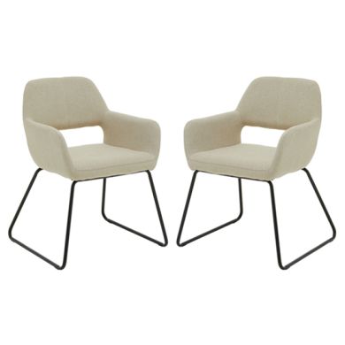Stockholm Natural Fabric Dining Chairs With Black Metal Legs In Pair