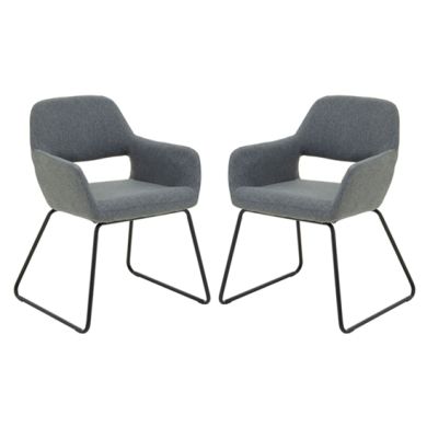 Stockholm Grey Fabric Dining Chairs With Black Metal Legs In Pair