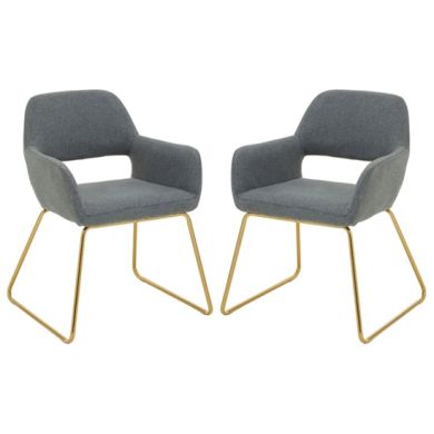 Davino Grey Fabric Dining Chairs With Gold Metal Legs In Pair