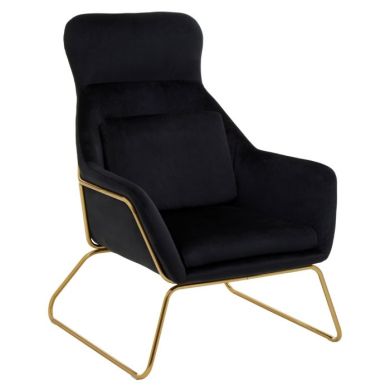 Davino Velvet Armchair In Black With Gold Metal Frame