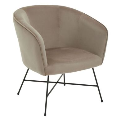 Stockholm Round Pink Velvet Upholstered Armchair With Black Legs