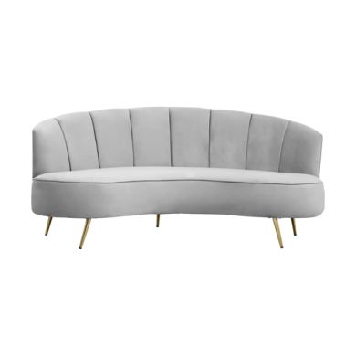 Hasna Velvet 3 Seater Sofa In Grey With Gold Metal Legs