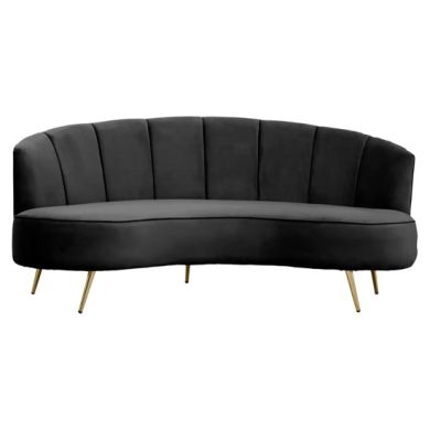 Hasna Velvet 3 Seater Sofa In Black With Gold Metal Legs