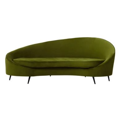 Hasina Velvet 3 Seater Sofa In Olive With Black Metal Legs