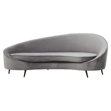 Hasina Velvet 3 Seater Sofa In Grey With Black Metal Legs
