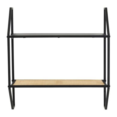 Depok Two Tier Wall Shelf In Black And Natural Rattan