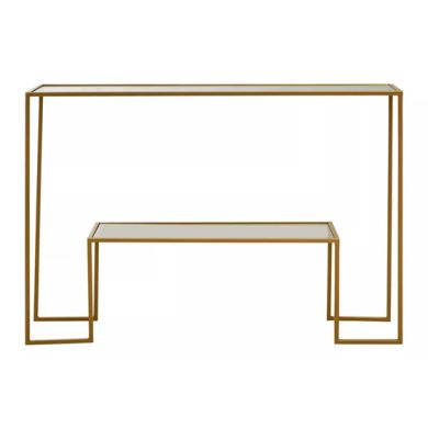 Avento Black Glass Top Console Table In Gold Frame