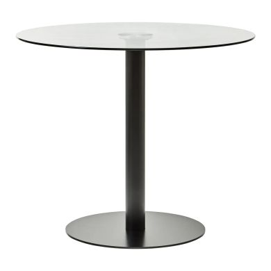 Metropolitan Round Clear Glass Dining Table With Matt Black Steel Base