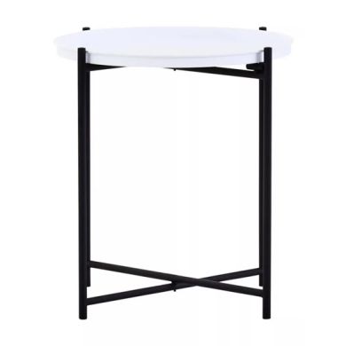 Trosa Round White Metal Side Table With Black Metal Frame