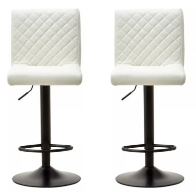 Baina High Back White Leather Effect Bar Chairs In Pair