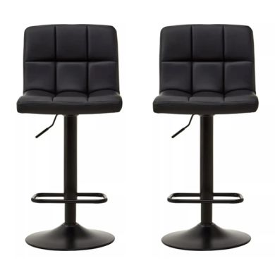Baina Black Faux Leather Effect Quilted Bar Stools In Pair