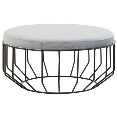 Hayes Textile Fabric Round Cage Stool With Black Metal Frame