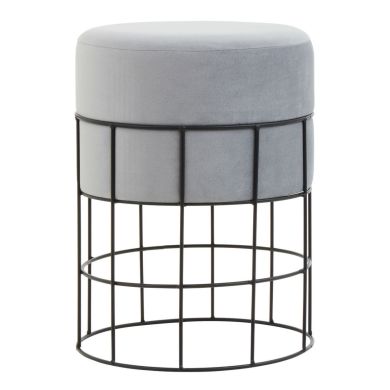 Hayes Textile Fabric Straight Cage Stool With Black Metal Frame