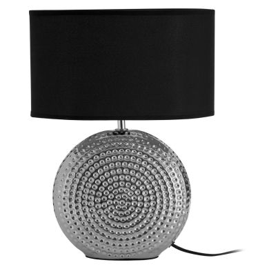 Halm Hammered Black Fabric Shade Table Lamp With Chrome Base