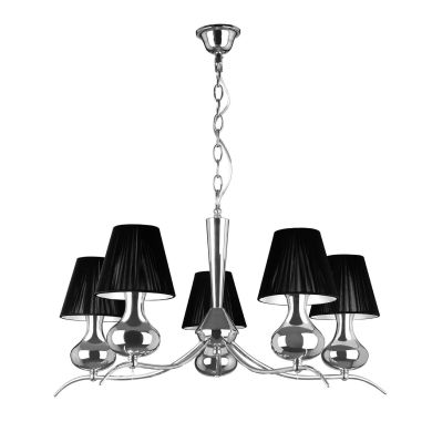 Gimesta 5 Arm Black Fabric Shade Ceiling Pendant Light In Chrome