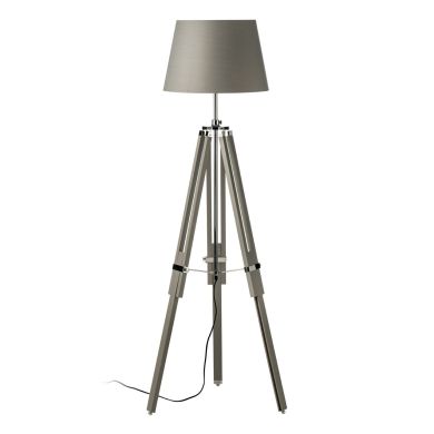 Jasper Grey Fabric Shade Floor Lamp With Tripod Wooden Base