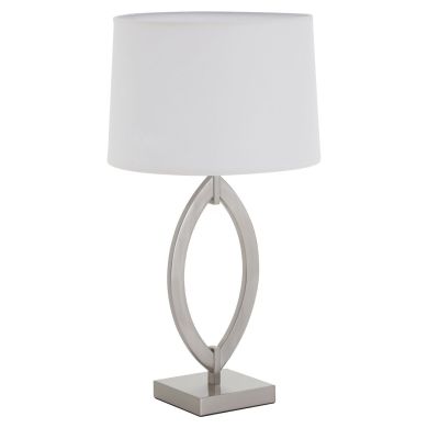 Lina White Fabric Shade Table Lamp With Satin Nickel Metal Base