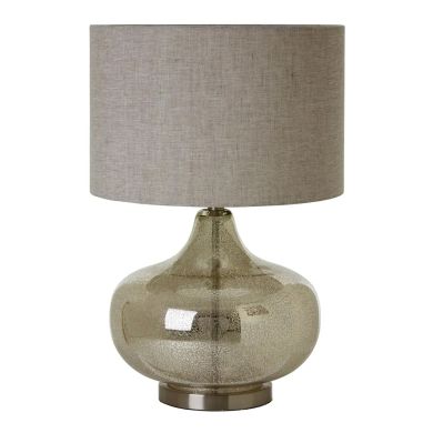 Luz Grey Linen Shade Table Lamp With Glass And Metal Base