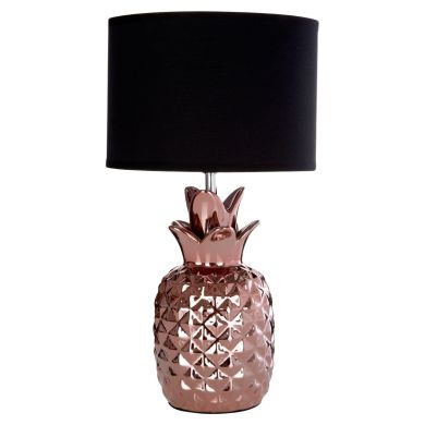 Pineapple Black Fabric Shade Table Lamp With Copper Ceramic Base
