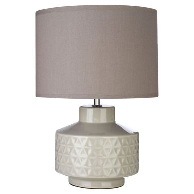 Waverly Grey Fabric Shade Table Lamp With Geometric Ceramic Base