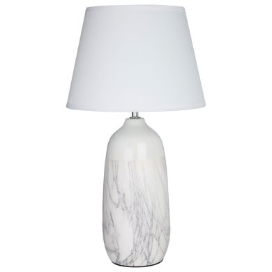 Welma White Fabric Shade Table Lamp With Grey Ceramic Base