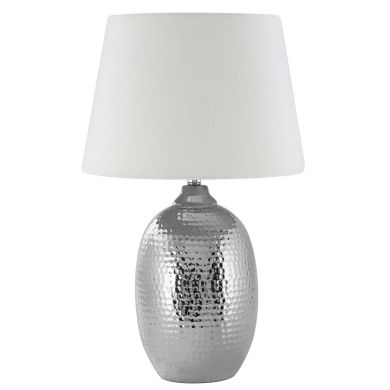 Jane Ivory Fabric Shade Table Lamp With Silver Ceramic Base