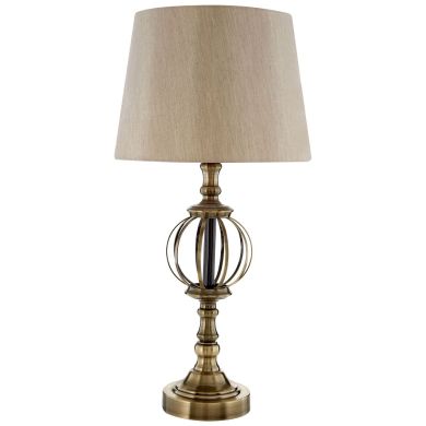 Jakarta Natural Fabric Shade Table Lamp With Antique Brass Metal Base