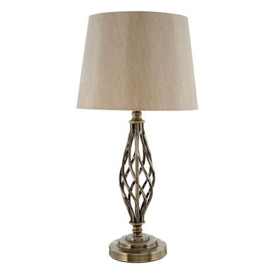 Jakinda Natural Fabric Shade Table Lamp With Antique Brass Base