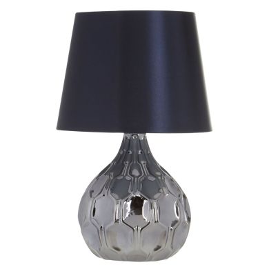 Jem Rich Blue Fabric Shade Table Lamp With Black Ceramic Base