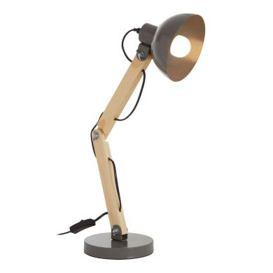 Blake Grey Metal Shade Table Lamp With Natural Wooden Stalk