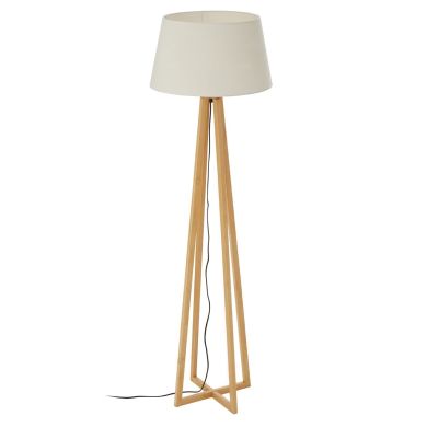 Breton White Fabric Shade Floor Lamp With Natural Wooden Tripod Base