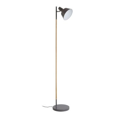 Bryant Grey Metal Shade Floor Lamp With Natural Wooden Stalk