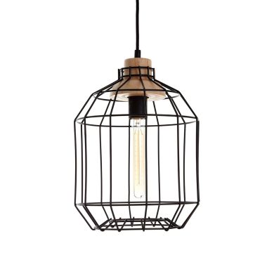Beacon Ceiling Pendant Light In Black With Metal Wire Frame