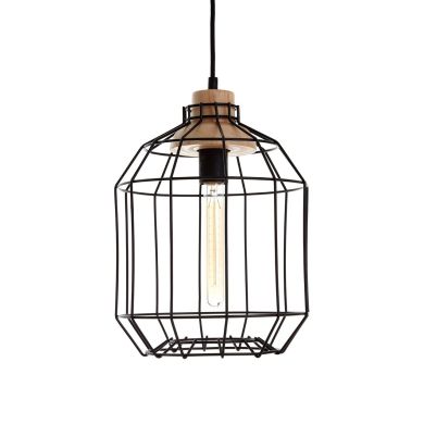 Beacon Ceiling Pendant Light In Black With Metal Wire Frame