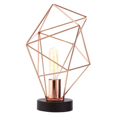 Wyra Asymmetrical Frame Table Lamp In Copper With Black Metal Base