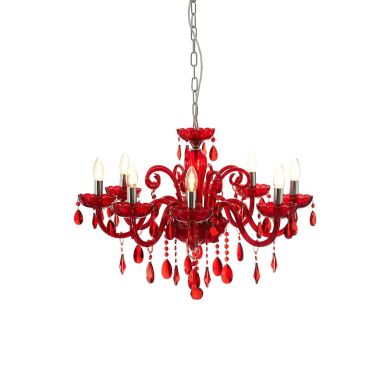 Murano Crystal Glass Chandelier Ceiling Light In Red And Chrome