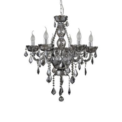 Murano 6 Crystal Blubs Chandelier Ceiling Light In Smoked Chrome